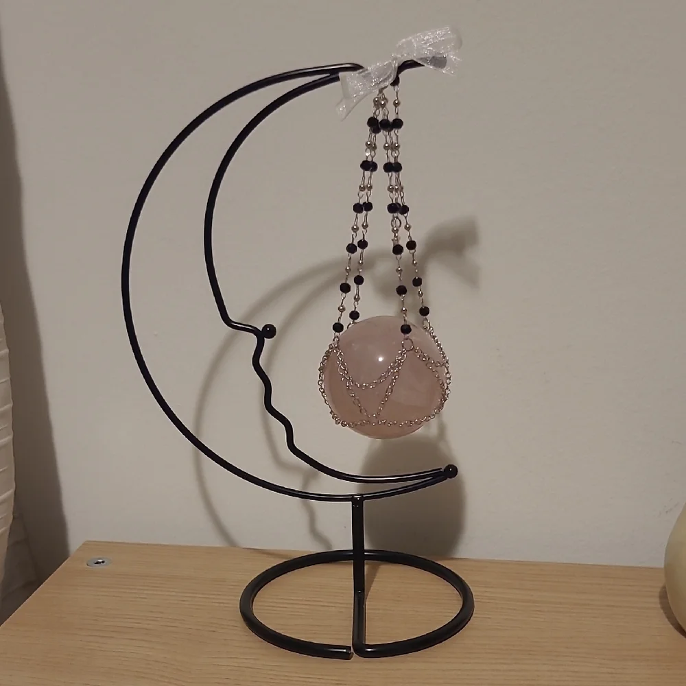 Elegant Moon Stand With Rose Quartz Sphere - Picture 1 of 2